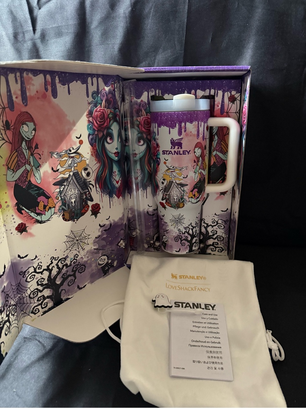 New Stanley 40oz Special Nightmare Before Christmas Box Dust Bag Straw Topper